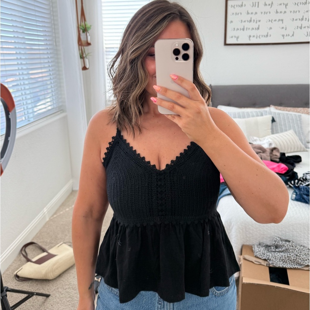 Black crochet Knit Top